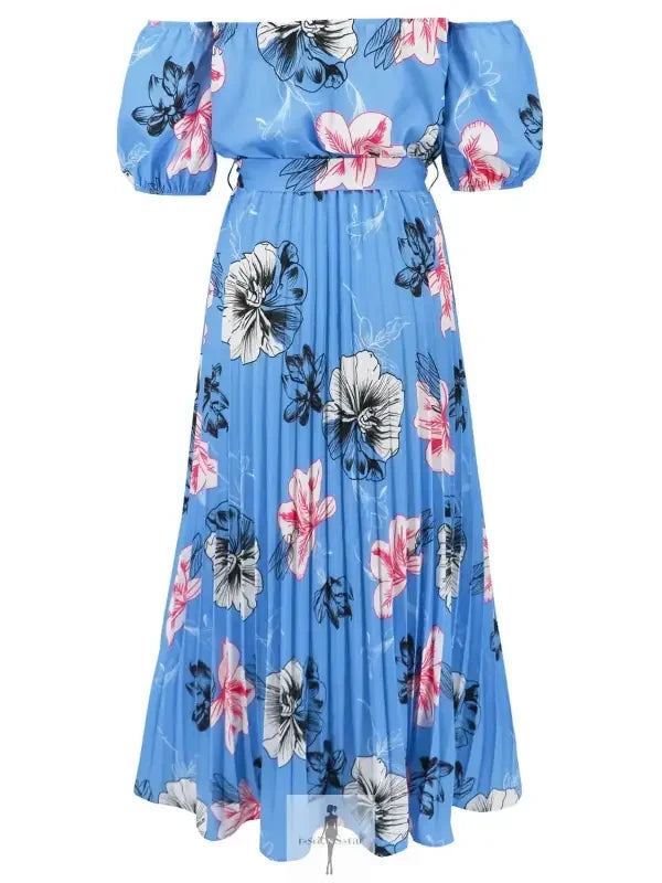 Fashionsarah.com Fashionsarah.com Pleated Floral Off-Shoulder Short Sleeve Midi Dress