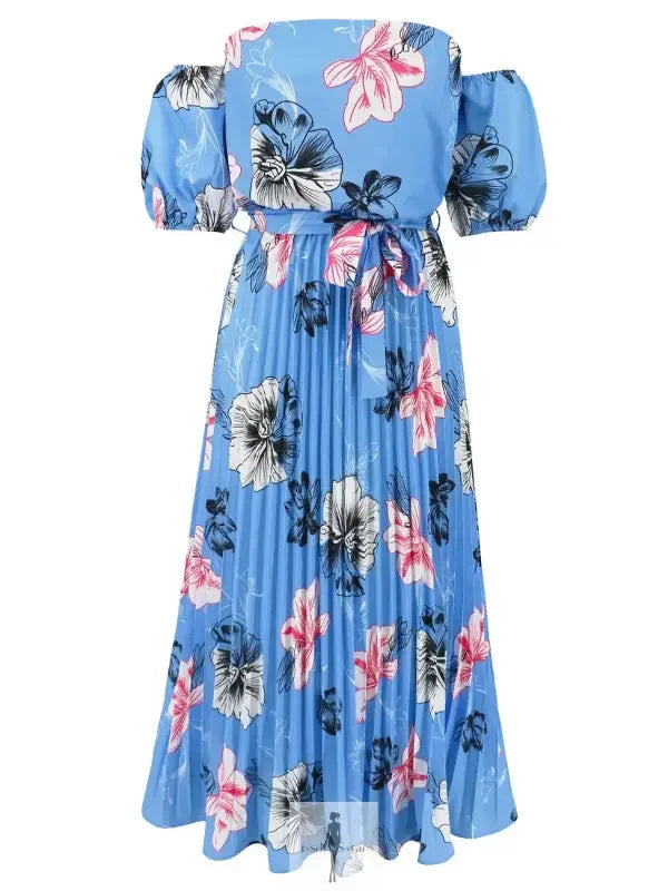 Fashionsarah.com Fashionsarah.com Pleated Floral Off-Shoulder Short Sleeve Midi Dress