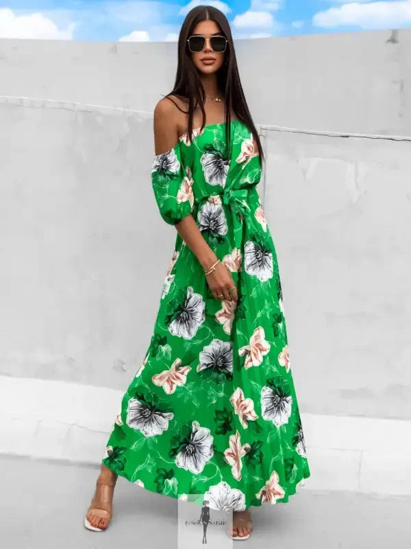 Fashionsarah.com Fashionsarah.com Pleated Floral Off-Shoulder Short Sleeve Midi Dress