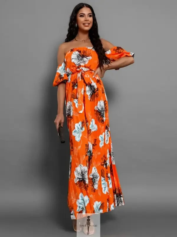 Fashionsarah.com Fashionsarah.com Pleated Floral Off-Shoulder Short Sleeve Midi Dress