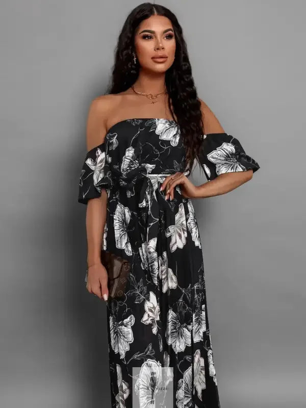Fashionsarah.com Fashionsarah.com Pleated Floral Off-Shoulder Short Sleeve Midi Dress