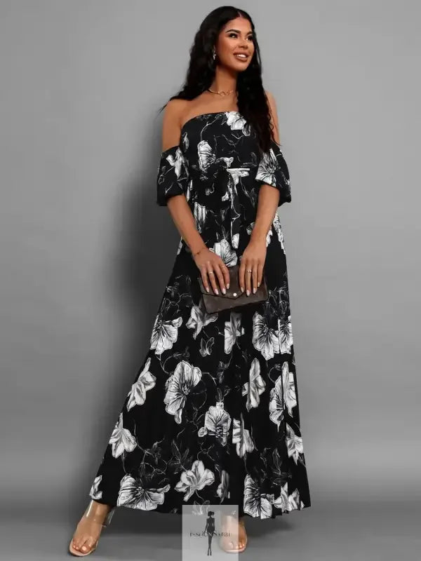 Fashionsarah.com Fashionsarah.com Pleated Floral Off-Shoulder Short Sleeve Midi Dress
