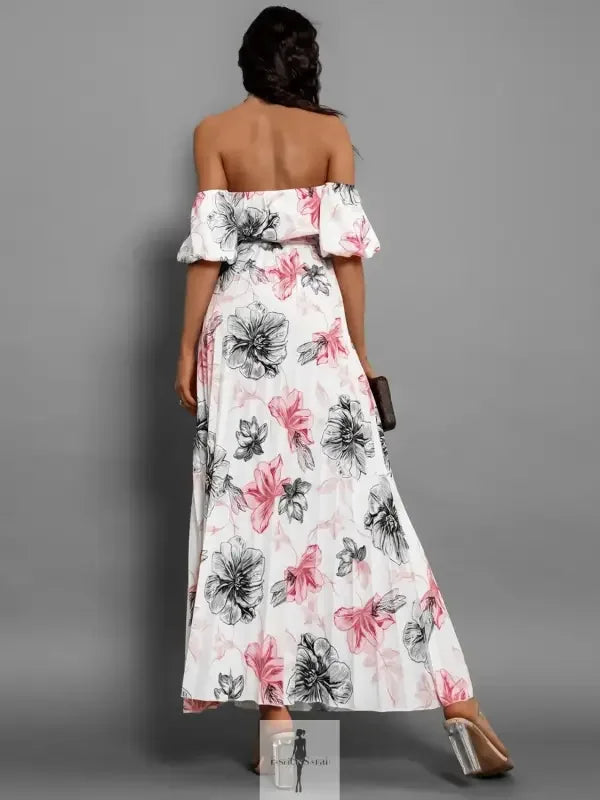 Fashionsarah.com Fashionsarah.com Pleated Floral Off-Shoulder Short Sleeve Midi Dress