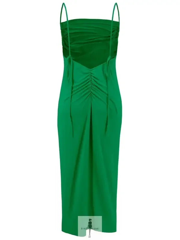Green sleeveless Cami Dress with backless cowl neck for elegant summer occasion