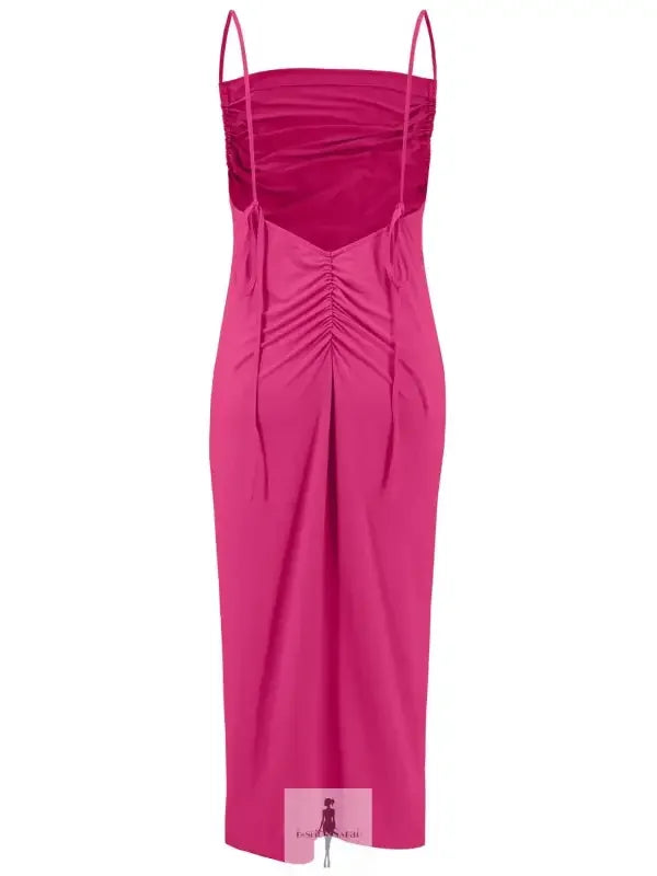 Fuchsia ruched backless cowl neck sleeveless cami dress with elegant design