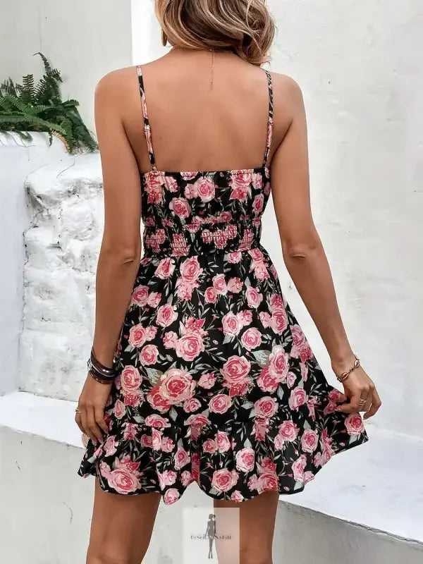 Fashionsarah.com Fashionsarah.com Tied Rose Print Spaghetti Strap Dress