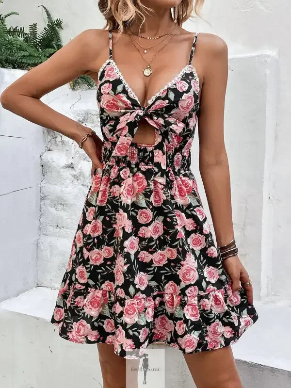 Fashionsarah.com Fashionsarah.com Tied Rose Print Spaghetti Strap Dress