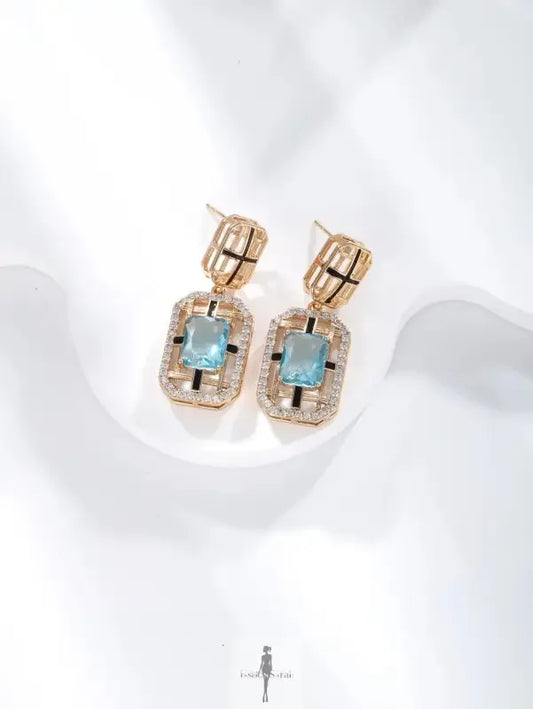 Fashionsarah.com Fashionsarah.com Square retro 18K gold zircon earrings