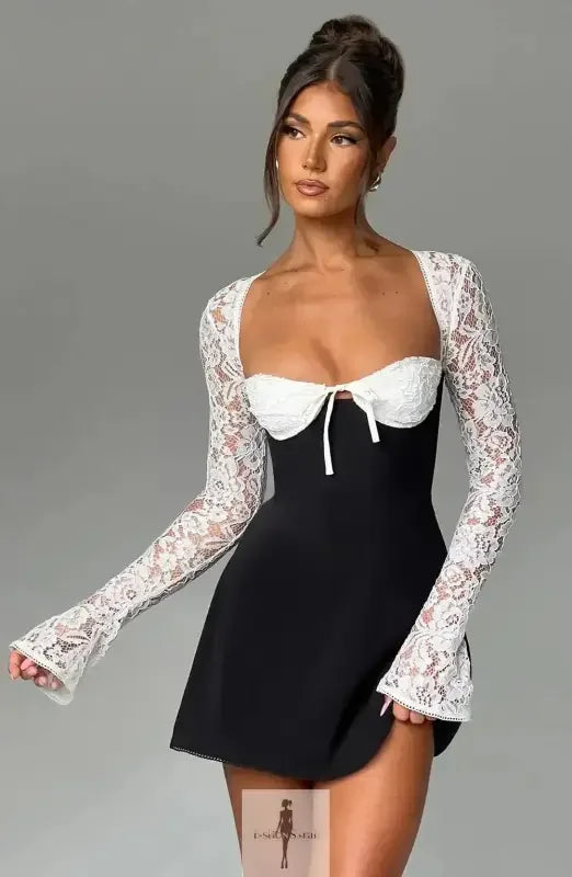 Fashionsarah.com Fashionsarah.com Low Cut Mini Sexy Lace Long Sleeve