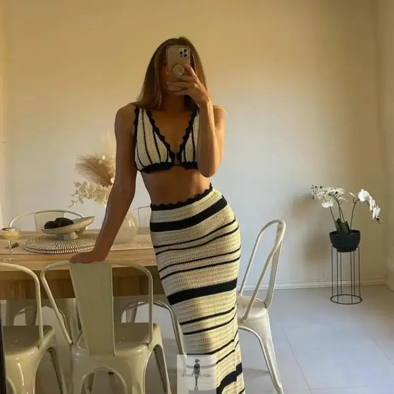 Fashionsarah.com Fashionsarah.com Striped Knitted Women's Beach Skirt