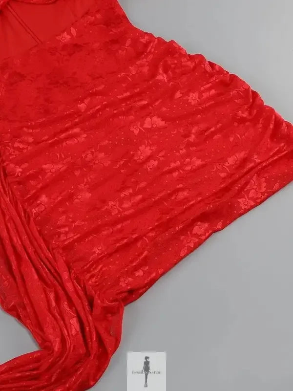 Fashionsarah.com Fashionsarah.com New Long Sleeves Cutout Pleated Mini Dress with Gloves