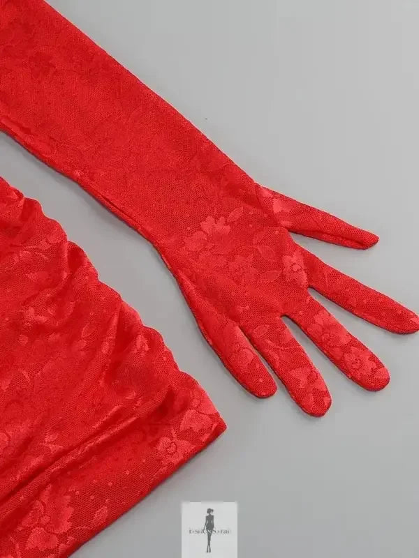 Fashionsarah.com Fashionsarah.com New Long Sleeves Cutout Pleated Mini Dress with Gloves