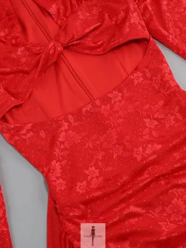 red mini dress with gloves Cutout Pleated Mini Dress with Gloves