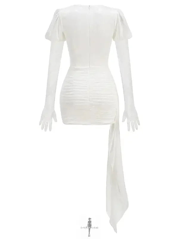 white mini dress with gloves Cutout Pleated Mini Dress with Gloves