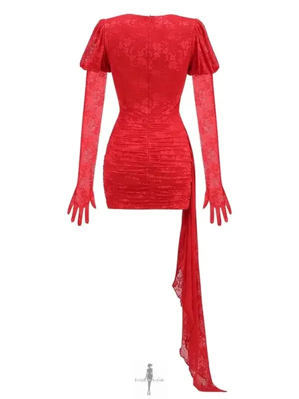 Fashionsarah.com Fashionsarah.com New Long Sleeves Cutout Pleated Mini Dress with Gloves