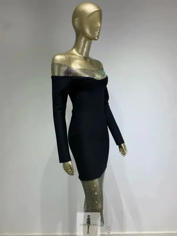 Fashionsarah.com Fashionsarah.com New Off Shoulder Diamonds Sparkly Dress