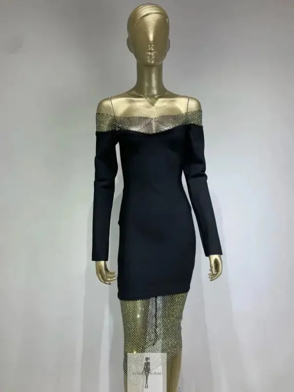 Fashionsarah.com Fashionsarah.com New Off Shoulder Diamonds Sparkly Dress