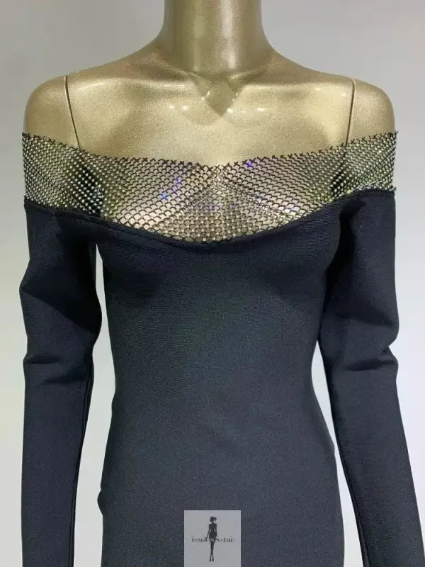 Fashionsarah.com Fashionsarah.com New Off Shoulder Diamonds Sparkly Dress