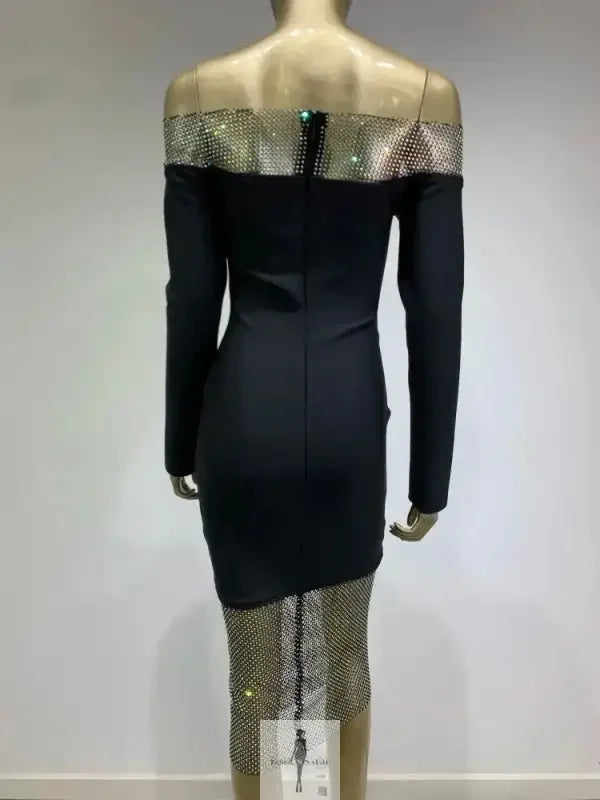 Fashionsarah.com Fashionsarah.com New Off Shoulder Diamonds Sparkly Dress