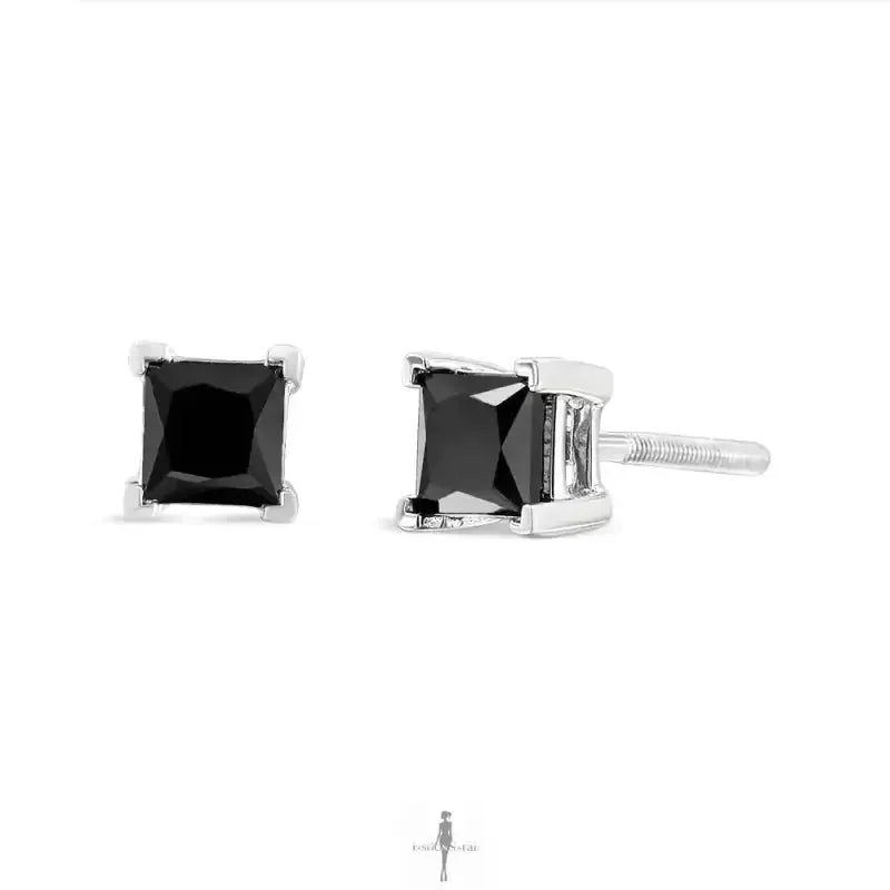 Fashionsarah.com Fashionsarah.com 14K White Gold Princess-Cut Black Diamond Earrings