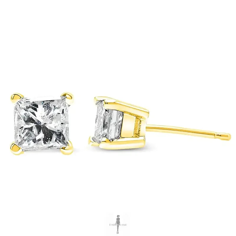 Fashionsarah.com Fashionsarah.com 14K Gold with Princess-Cut Square Diamond Earrings