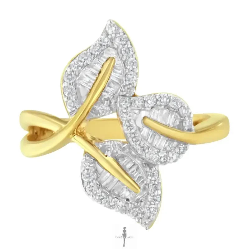 Fashionsarah.com Fashionsarah.com 18K Round Diamond Triple Leaf Ring