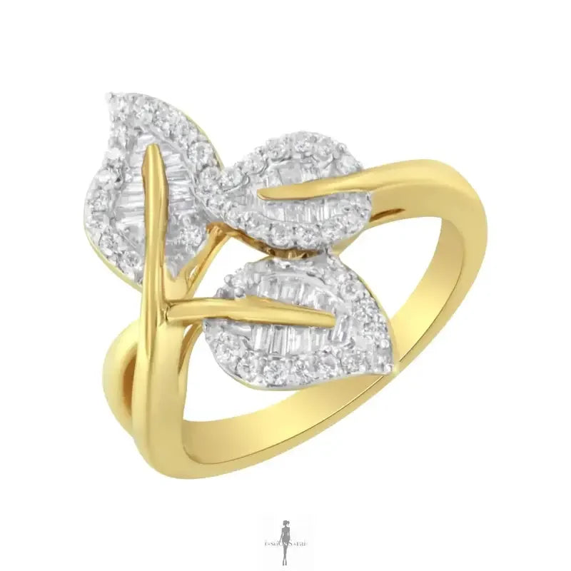 Fashionsarah.com Fashionsarah.com 18K Round Diamond Triple Leaf Ring