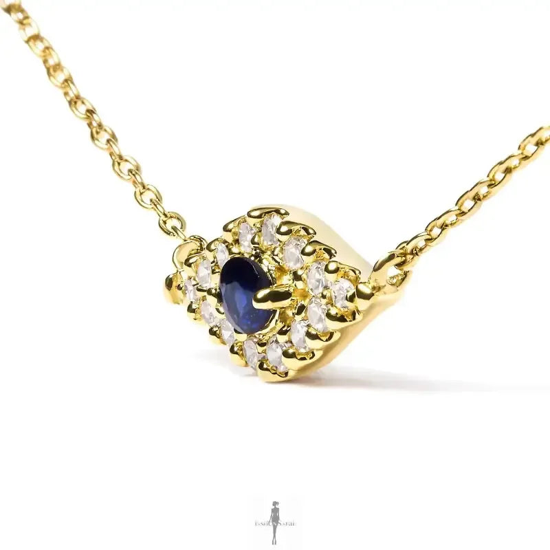 Gold necklace with sapphire and diamond pendant from Fashionsarah.com top-quality fashion