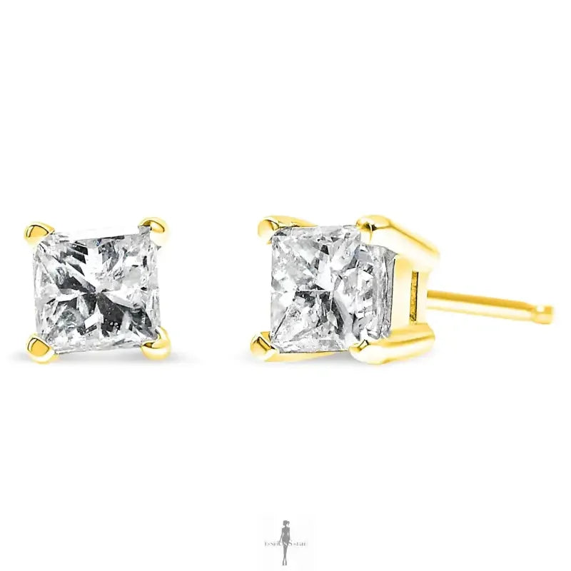 Fashionsarah.com Fashionsarah.com Princess-Cut Square Diamond 4-Prong Solitaire Earrings in 14K Yellow Gold (I-J Color, SI1-SI2 Clarity)