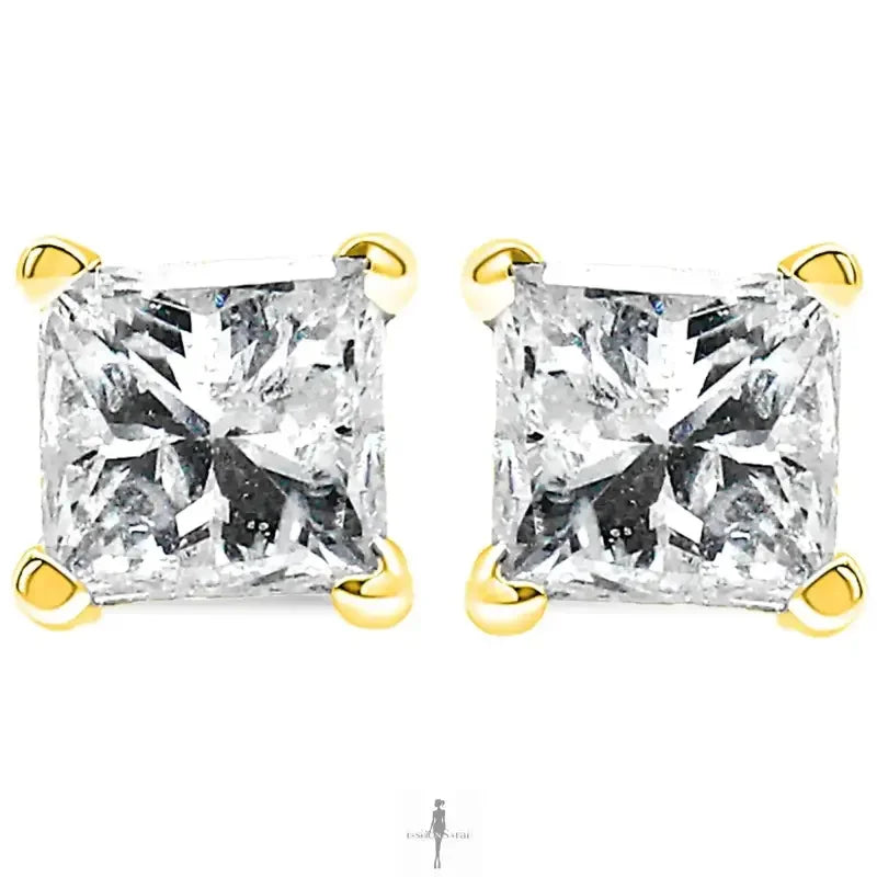 Fashionsarah.com Fashionsarah.com Princess-Cut Square Diamond 4-Prong Solitaire Earrings in 14K Yellow Gold (I-J Color, SI1-SI2 Clarity)