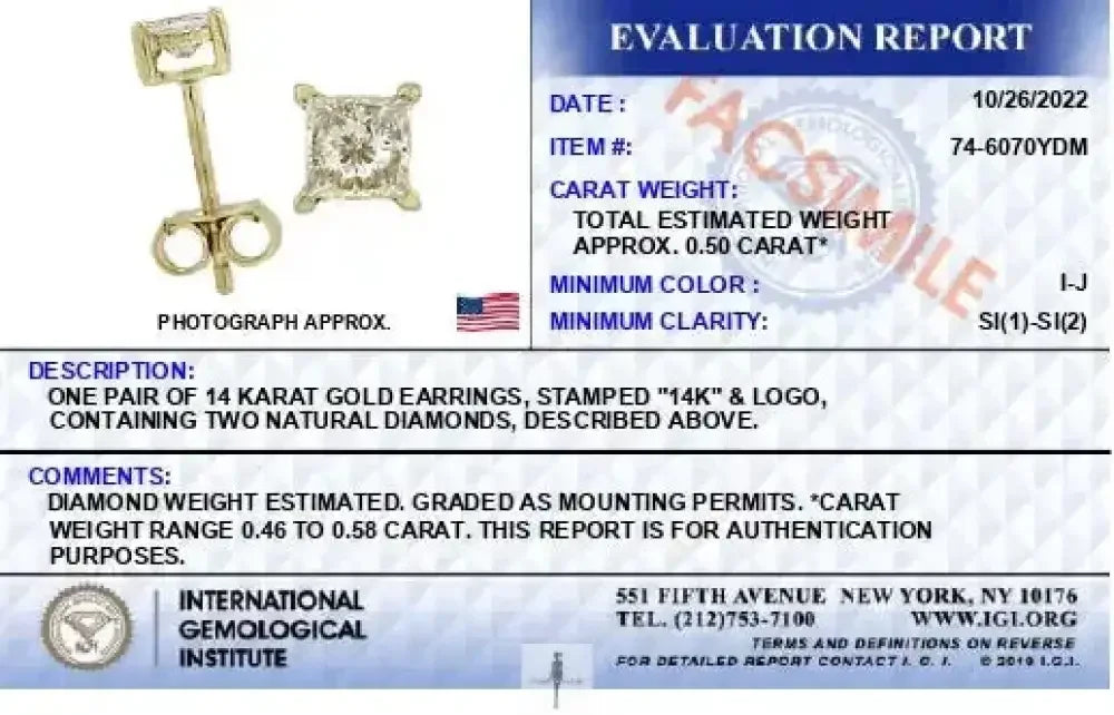 Fashionsarah.com Fashionsarah.com Princess-Cut Square Diamond 4-Prong Solitaire Earrings in 14K Yellow Gold (I-J Color, SI1-SI2 Clarity)