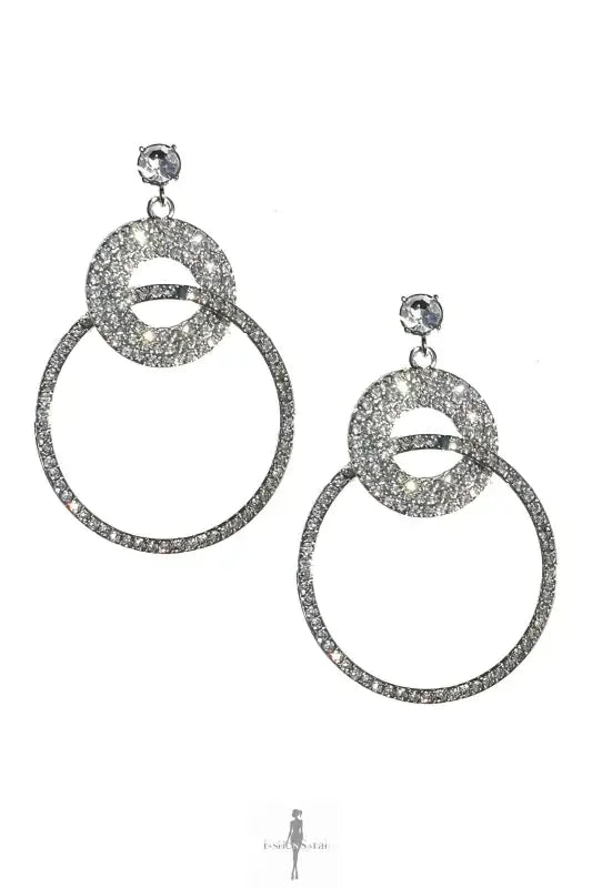 Fashionsarah.com Fashionsarah.com Double Rhinestone Hoop Earrings - 2.7" Length Statement Fashion Earring