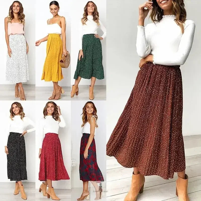 Fashionsarah.com Fashionsarah.com Elastic High Waist Pleated Midi Skirt