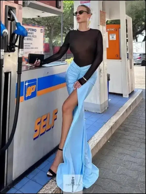 Fashionsarah.com Fashionsarah.com Long Sleeved Bodysuit+Floor Long Skirt Set