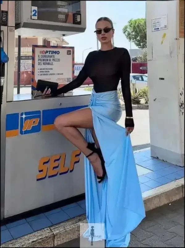 Fashionsarah.com Fashionsarah.com Long Sleeved Bodysuit+Floor Long Skirt Set