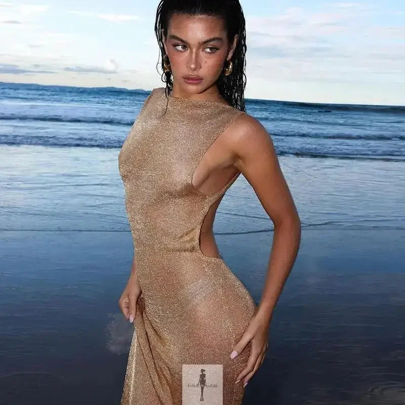 Fashionsarah.com Fashionsarah.com Gold Sequin Mesh Backless Dress