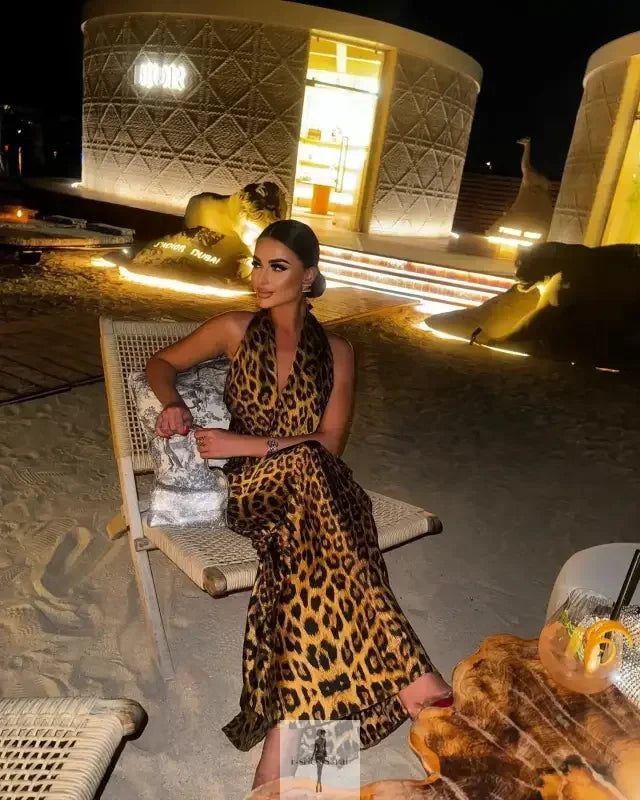 Fashionsarah.com Fashionsarah.com Sexy Backless Leopard Hang-neck Dress