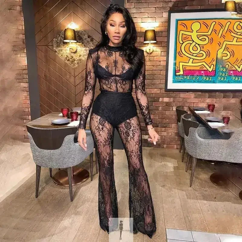 Fashionsarah.com Fashionsarah.com Fashion Black Lace Perspective Jumpsuit
