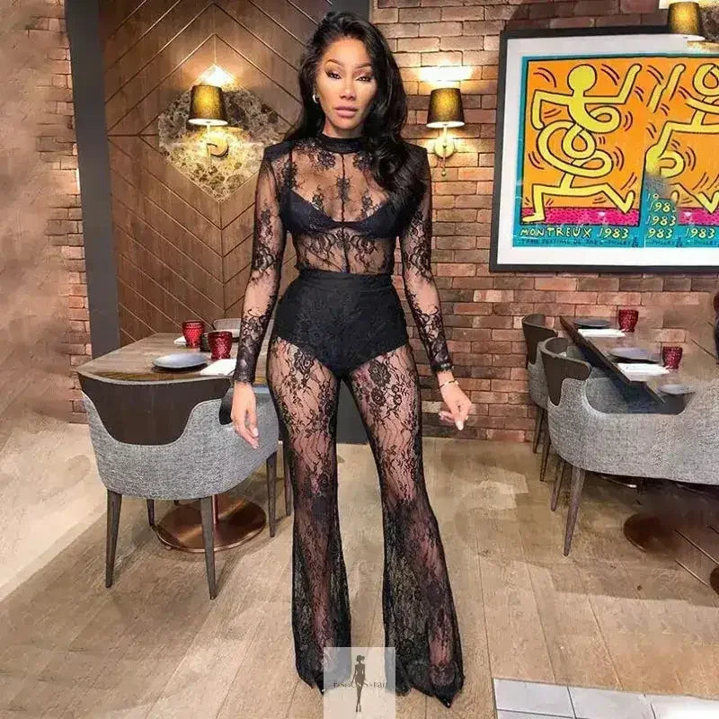 Fashionsarah.com Fashionsarah.com Fashion Black Lace Perspective Jumpsuit