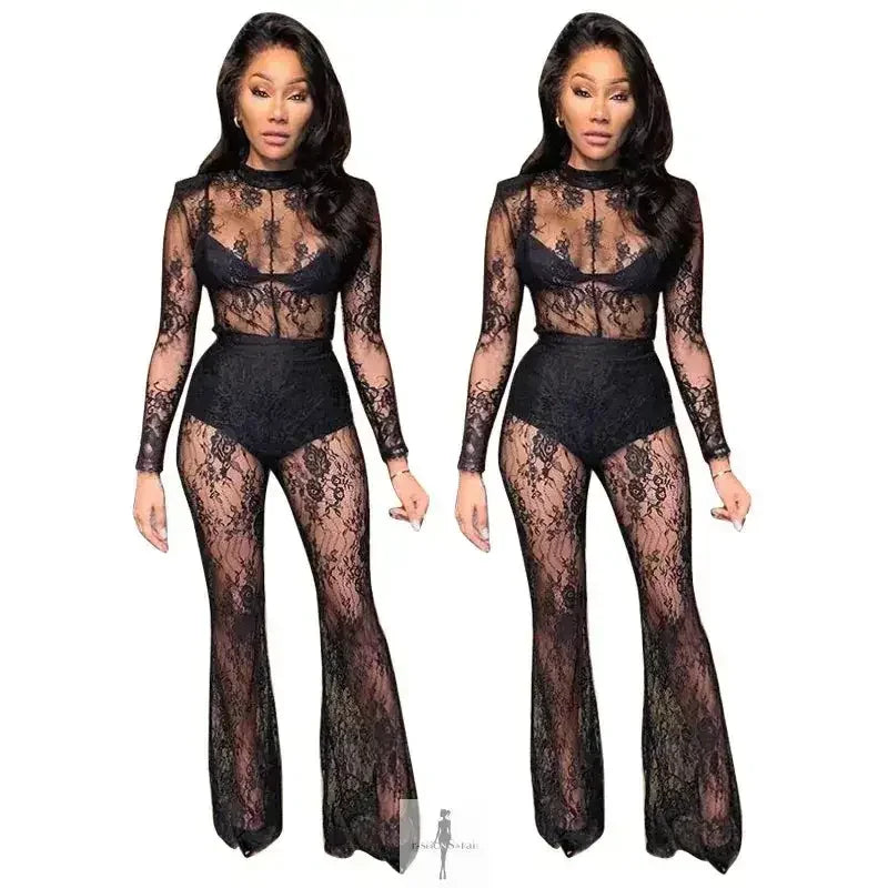 Fashionsarah.com Fashionsarah.com Fashion Black Lace Perspective Jumpsuit
