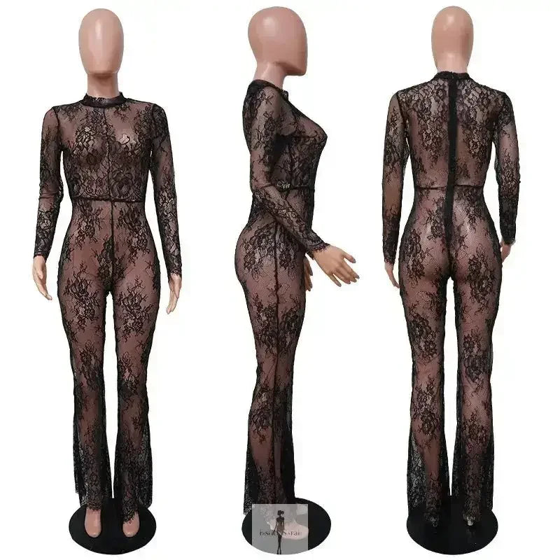 Fashionsarah.com Fashionsarah.com Fashion Black Lace Perspective Jumpsuit