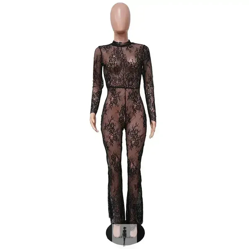 Fashionsarah.com Fashionsarah.com Fashion Black Lace Perspective Jumpsuit