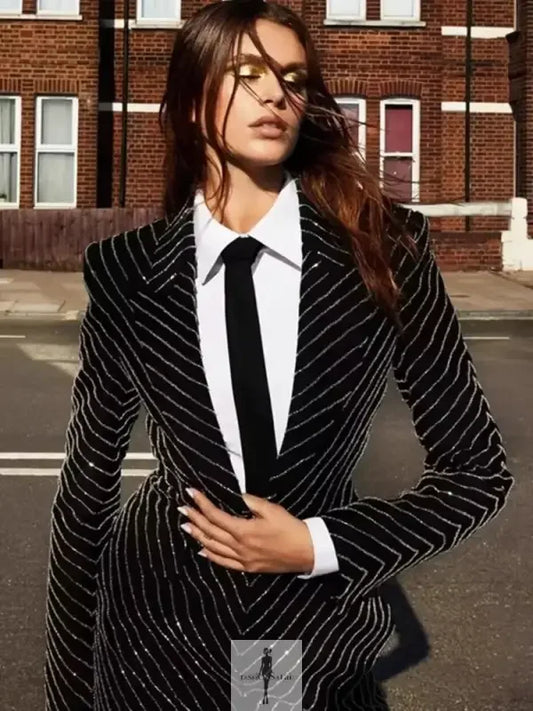 Fashionsarah.com Fashionsarah.com Women's Diamonds Beaded Blazer Dress