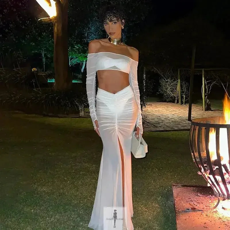 Fashionsarah.com Fashionsarah.com Mesh Skirt Set Women Strapless Crop Top