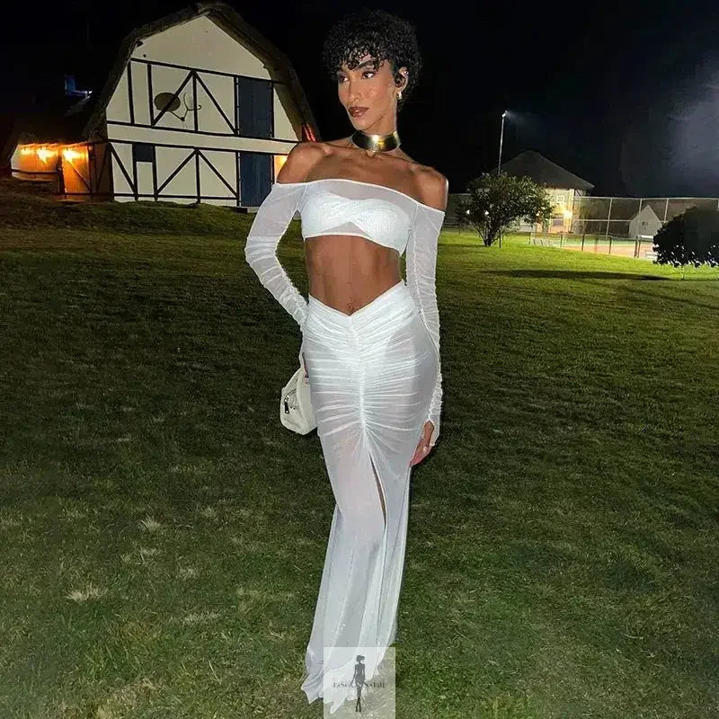 Fashionsarah.com Fashionsarah.com Mesh Skirt Set Women Strapless Crop Top