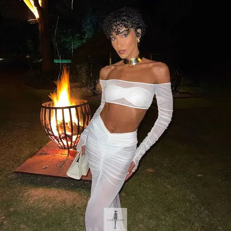 Fashionsarah.com Fashionsarah.com Mesh Skirt Set Women Strapless Crop Top