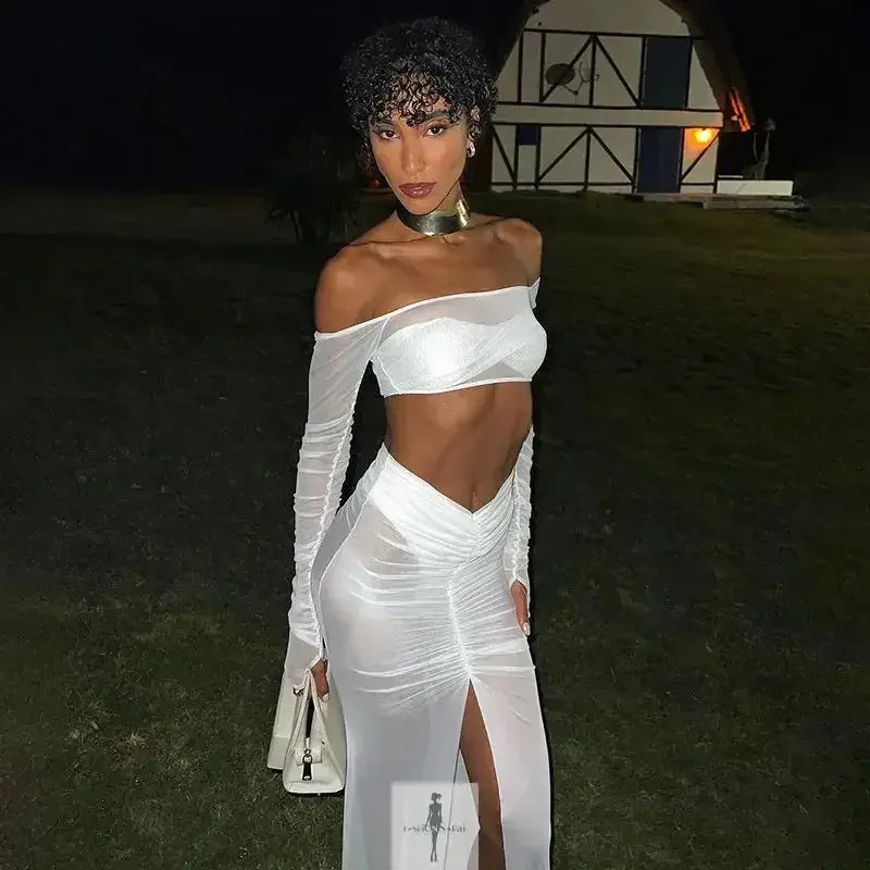 Fashionsarah.com Fashionsarah.com Mesh Skirt Set Women Strapless Crop Top