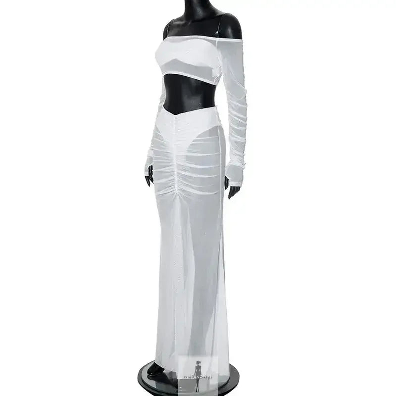 Fashionsarah.com Fashionsarah.com Mesh Skirt Set Women Strapless Crop Top