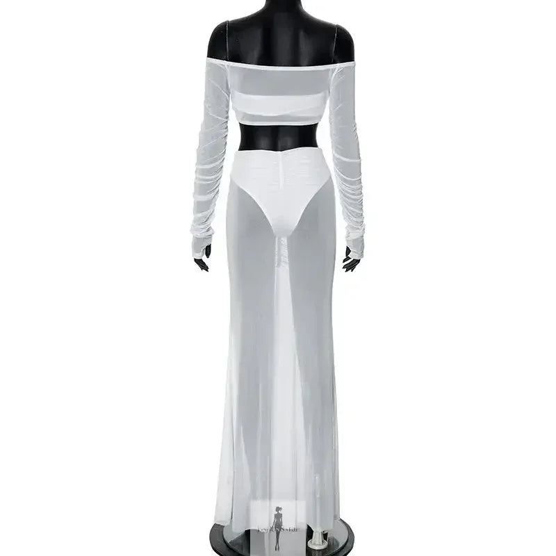 Fashionsarah.com Fashionsarah.com Mesh Skirt Set Women Strapless Crop Top