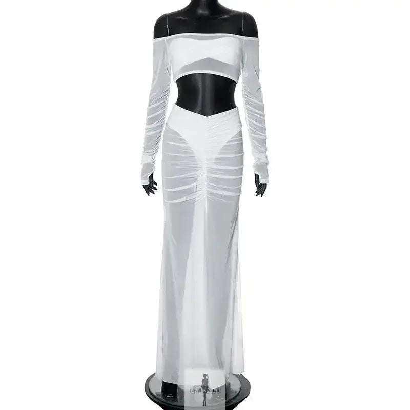 Fashionsarah.com Fashionsarah.com Mesh Skirt Set Women Strapless Crop Top